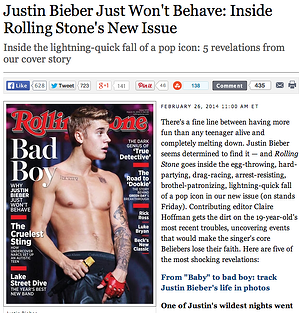 justin bieber rolling stone article cover